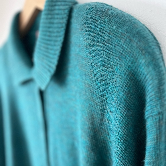 EUC VTG 80s Levanté Teal Lambswool Sweater dress cardigan shoulder pads WARM - Picture 3 of 16